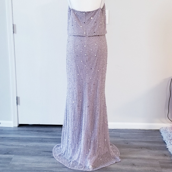 Adrianna Papell Lilac Gray Sequin Beaded long Dress - Picture 8 of 14